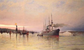 Cornelis Christiaan Dommelshuizen : A View Of New York Harbor
